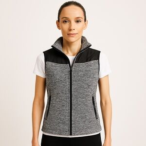 Snozu Black Grey Fleece Full zip Vest relaxed fit size Small